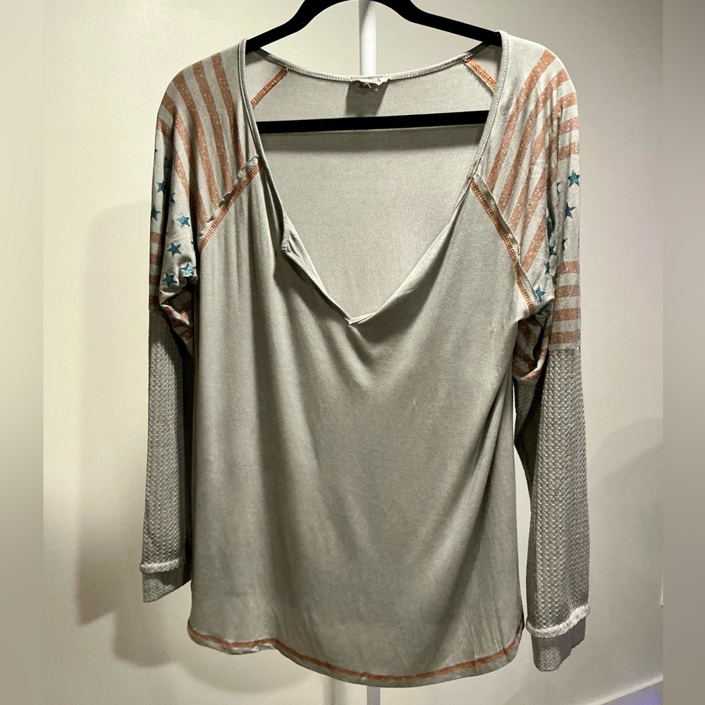 POL Star and Stripe Long Sleeve Top
